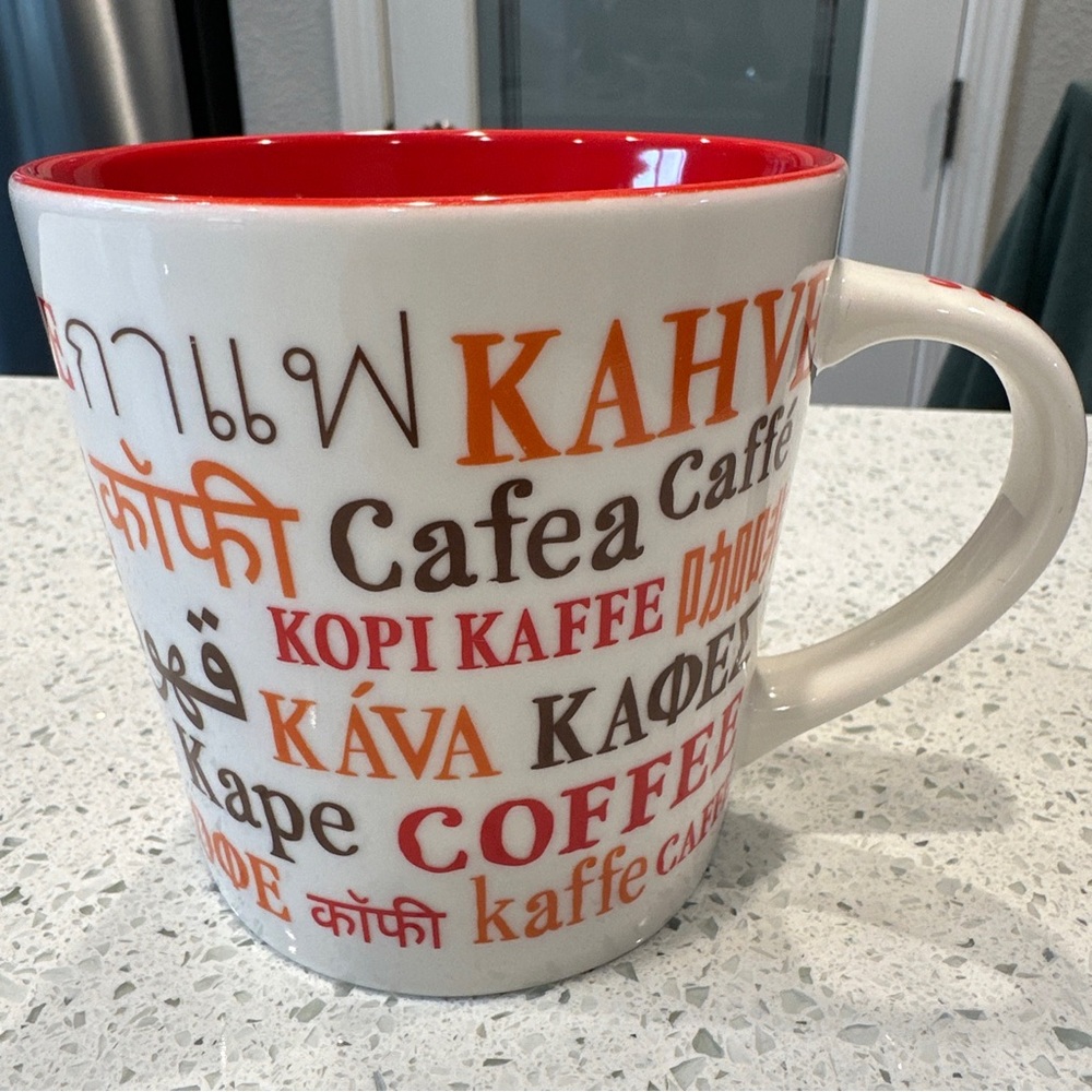 Starbucks 2008 Coffee Mug 16‎ oz Cup Multi language Kaffe Kava Caffe Cafe White